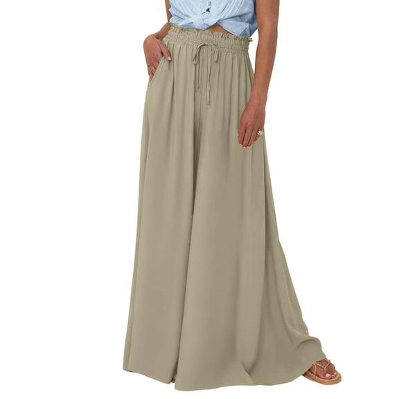 WTOBBY Women's High Waisted Wide Leg Pants Summer Casual Flowy with Pockets in Solid Color,Beach Trousers Perfect for Minimalist Chic Looks, Versatile Styling and Timeless Fashion Statements,Cyan L