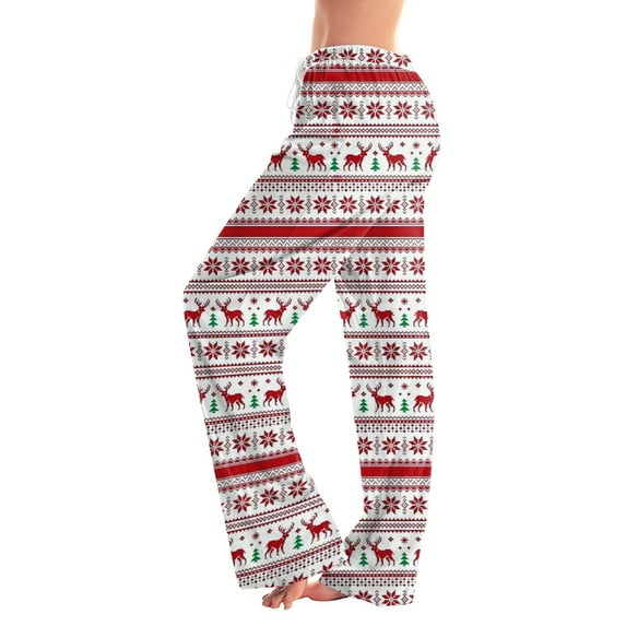 WTOBBY Women's Holiday Print Casual Pants with Drawstring, Comfortable Trousers for Everyday Wear, Christmas Designs for Festive Style,Pink L