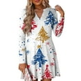 thumbnail image 1 of WTOBBY Women's Holiday Printed Dress Loose V-Neck Long Sleeve Casual Christmas Party Wear with Festive Theme Pattern for Seasonal Occasions,Beige L, 1 of 6