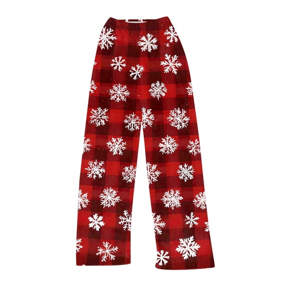 WTOBBY Women's Holiday-Themed Print Pajama Pants, Plush and Warm Fleece Bottoms with Christmas Snowflake and Tree Patterns, Comfortable Sleepwear for Women,Wine M
