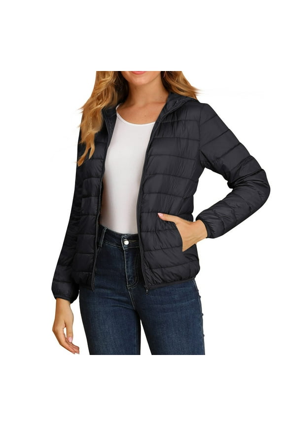 Women's Hooded Loose Light Down Jacket for Winter, Cotton-Padded Insulated Coat, Warm and Puffy Outerwear for Cold Weather, Lightweight Quilted Design,Black 2XL