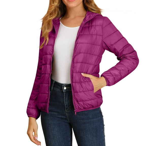 WTOBBY Women's Hooded Loose Light Down Jacket for Winter, Cotton-Padded Insulated Coat, Warm and Puffy Outerwear for Cold Weather, Lightweight Quilted Design,Purple 8XL