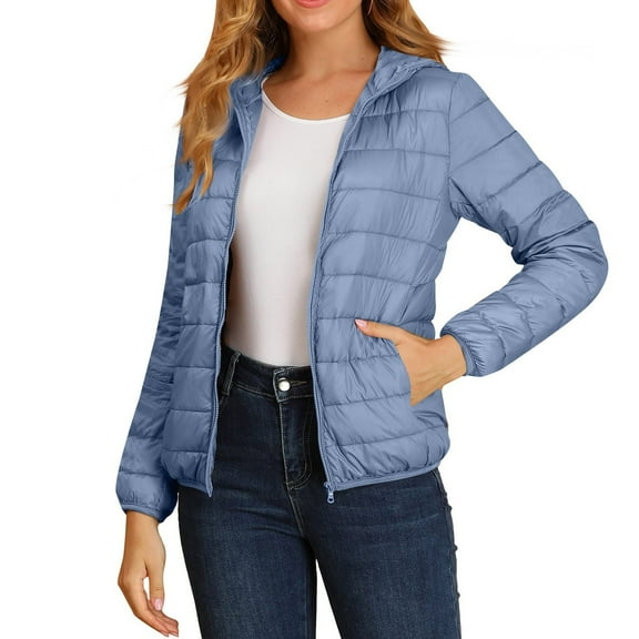 WTOBBY Women's Hooded Loose Light Down Jacket for Winter, Cotton-Padded Insulated Coat, Warm and Puffy Outerwear for Cold Weather, Lightweight Quilted Design,Royal Blue 2XL