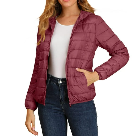 WTOBBY Women's Hooded Loose Light Down Jacket for Winter, Cotton-Padded Insulated Coat, Warm and Puffy Outerwear for Cold Weather, Lightweight Quilted Design,Wine 8XL