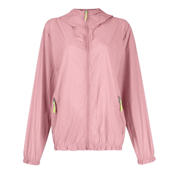 WTOBBY Women's Hooded Sun Protective Jacket - Waterproof Windproof UPF 50  Lightweight Outdoor Hiking Coat with Breathable Fabric for All Seasons ,Pink XL
