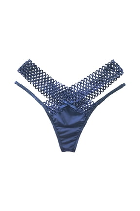 Women's Ice Silk Low-Rise G-String, Sheer Lace T-Back Underwear, Breathable Hollow Out Design, Comfortable Thong Panty, Invisible No Show Technology ,Dark Blue