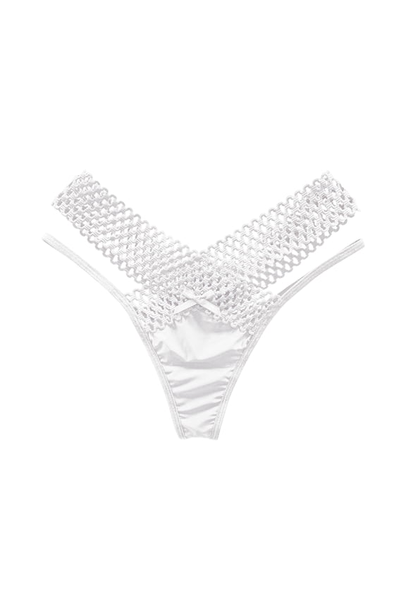 Women's Ice Silk Low-Rise G-String, Sheer Lace T-Back Underwear, Breathable Hollow Out Design, Comfortable Thong Panty, Invisible No Show Technology ,White