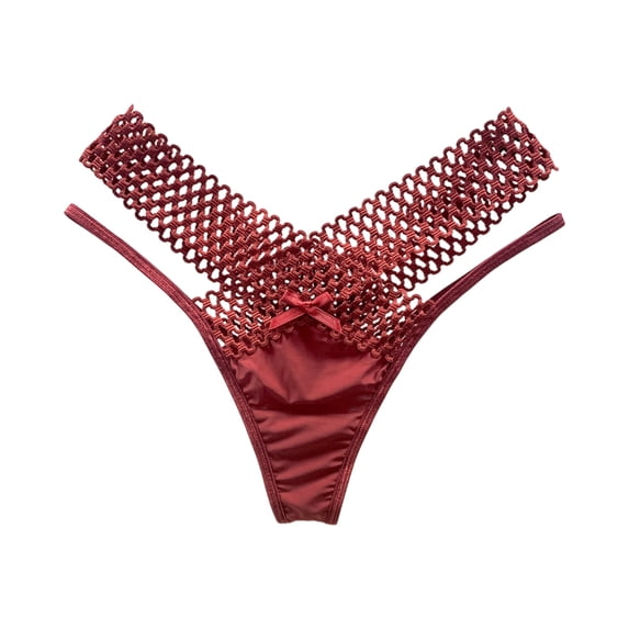 WTOBBY Women's Ice Silk Low-Rise G-String, Sheer Lace T-Back Underwear, Breathable Hollow Out Design, Comfortable Thong Panty, Invisible No Show Technology ,Wine