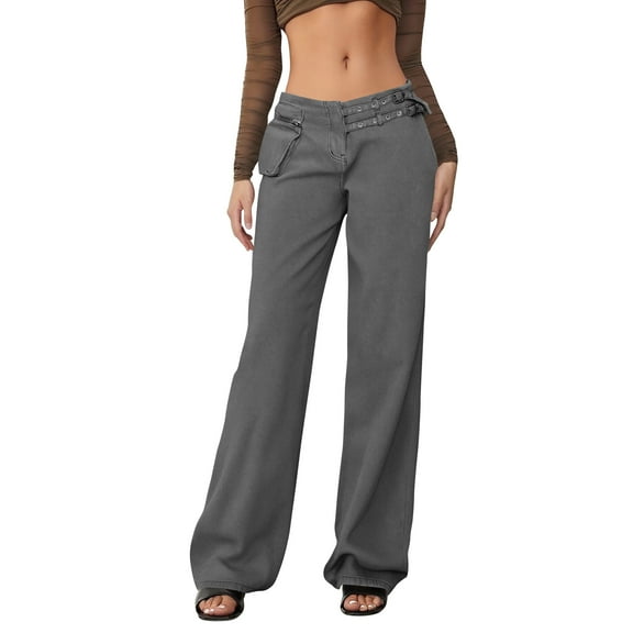 WTOBBY Women's Jeans Classic Versatile Low-Rise Fashionable Trousers, Comfortable Jeans for Casual Wear, Women's Stylish Pants with Low Waist Design, Perfect for Everyday Use,Gray S