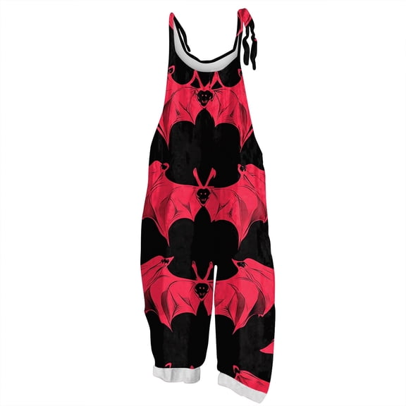WTOBBY Women's Jumpsuit with Halloween Retro Print, Casual Loose Design and Suspenders in Cotton and Linen, Perfect for Relaxed Wear and Seasonal Events,Hot PinkL
