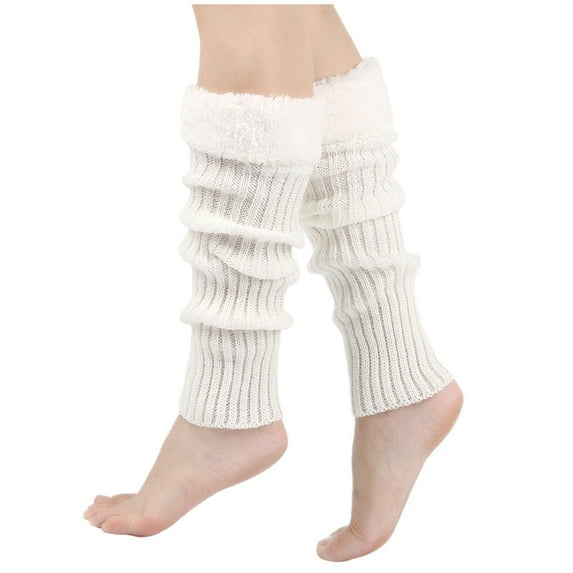 WTOBBY Women's Knit Fleece Leg Warmers with Foot Covers Design, Plush Boot Socks for Winter, Cozy Ankle Socks Set for Home Office, Thermal Non-Slip Indoor Footwear,White