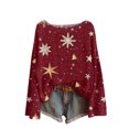 thumbnail image 1 of WTOBBY Women's Knit Top with Christmas Print Design, Long Sleeve Round Neck Yarn Pullover, Casual Holiday Sweater for Christmas Party and Family Gathering,Wine S, 1 of 4