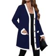 thumbnail image 1 of WTOBBY Women's Knitted Cardigan Jacket with Single Breasted Front and Patch Pockets, Mid Length Contrast Color, Casual Long Sleeve,Royal Blue M, 1 of 4