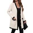 thumbnail image 1 of WTOBBY Women's Knitted Cardigan Jacket with Single Breasted Front and Patch Pockets, Mid Length Contrast Color, Casual Long Sleeve,White S, 1 of 4