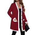 thumbnail image 1 of WTOBBY Women's Knitted Cardigan Jacket with Single Breasted Front and Patch Pockets, Mid Length Contrast Color, Casual Long Sleeve,Wine XL, 1 of 4