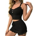 thumbnail image 1 of WTOBBY Women's Lace Camisole Pajama Set V-Neck Adjustable Straps & Matching Shorts Sleepwear Sexy Loungewear Comfortable Home Wear Outfit,Black L, 1 of 6