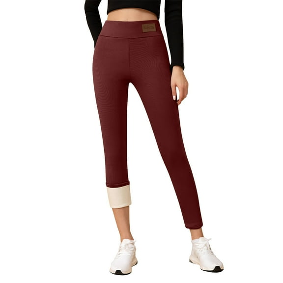 WTOBBY Women's Lamb Wool Thickened High Waist Slimming Pencil Pants, Warm Base Layer Trousers, Comfortable Fit for Women, Perfect for Winter Season and Casual Wear,Wine S