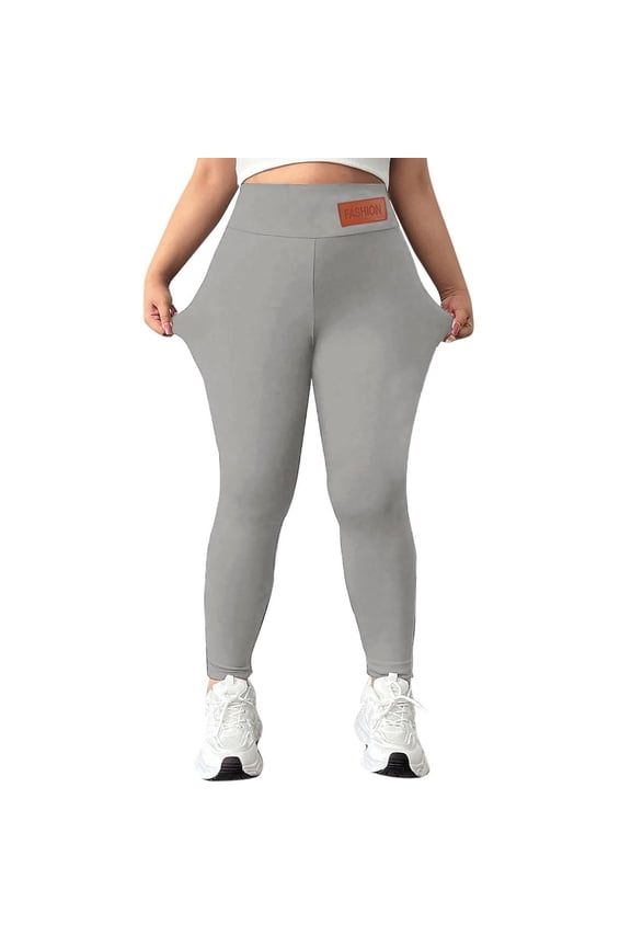 Women's Lamb Wool Thickened High Waist Slimming Pencil Pants, Warm Base Layer Trousers with Fashion Label, Comfortable Fit for Women, Ideal for Cold Weather Wear,Gray L