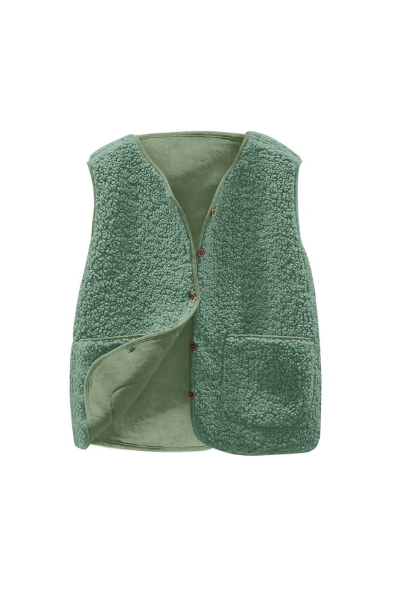 Women's Lamb Wool Vest, Short Winter Plush Tank, Casual Fashion Outerwear, Cozy Fleece Lining, Button Front Design, Perfect for Layering in Cold Weather,Green S