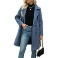 thumbnail image 1 of WTOBBY Women's Lapel Mid-length Button-down Woolen Coat, Classic and Elegant Tweed Overcoat for Formal and Casual Occasions,Blue 2XL, 1 of 5