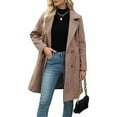 thumbnail image 1 of WTOBBY Women's Lapel Mid-length Button-down Woolen Coat, Classic and Elegant Tweed Overcoat for Formal and Casual Occasions,Camel 2XL, 1 of 5