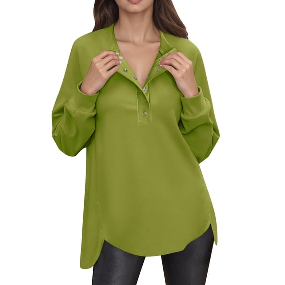 WTOBBY Women's Lightweight Button Detail Hoodie, Long Sleeve Casual Pullover, Preppy Style with Kangaroo Pocket for Essentials and Classic Streetwear Look,Light Green L
