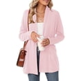 thumbnail image 1 of WTOBBY Women's Lightweight Cardigan Sweater Open Front Long Sleeve Thin Knit Jacket Casual Loose Fit Cover Up with Pockets Breathable Layer for Spring Fall,Light pink L, 1 of 7