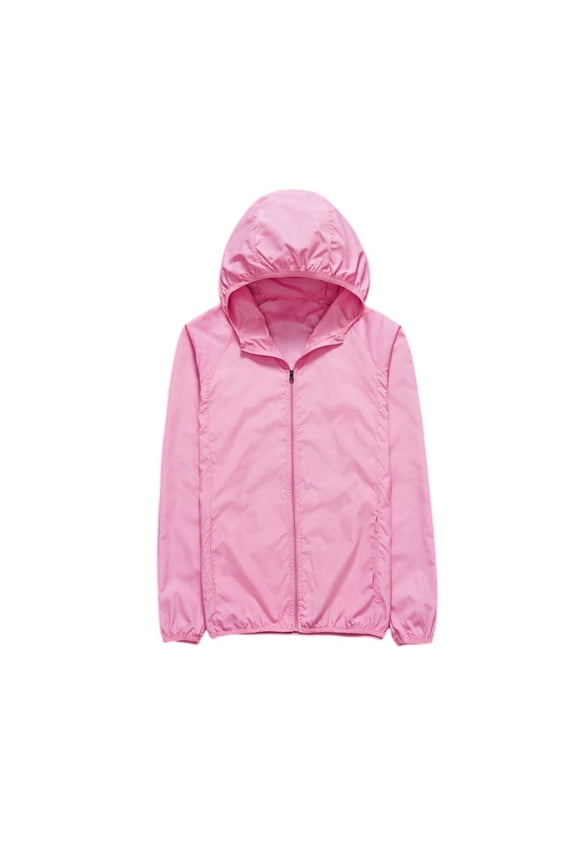 Women's Lightweight Hooded Sun Protection Windbreaker - Long Sleeve Water Resistant Jacket for Hiking, Travel & Outdoor Activities in Summer ,Pink L