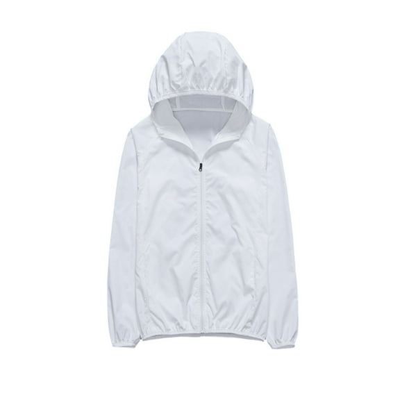 WTOBBY Women's Lightweight Hooded Sun Protection Windbreaker - Long Sleeve Water Resistant Jacket for Hiking, Travel & Outdoor Activities in Summer ,White 2XL