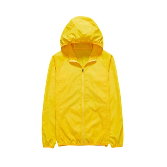 WTOBBY Women's Lightweight Hooded Sun Protection Windbreaker - Long Sleeve Water Resistant Jacket for Hiking, Travel & Outdoor Activities in Summer ,Yellow L