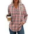 thumbnail image 1 of WTOBBY Women's Lightweight Long Sleeve Pullover with Pockets Preppy Graphic Hoodie, Raglan Sleeve Design with Retro Buttons, Plaid Pattern for Fashionable Casual Apparel,Pink XL, 1 of 5