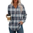 thumbnail image 1 of WTOBBY Women's Lightweight Long Sleeve Pullover with Pockets Preppy Graphic Hoodie, Raglan Sleeve Design with Retro Buttons, Plaid Pattern for Fashionable Casual Apparel,Blue M, 1 of 5