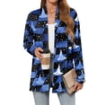 thumbnail image 1 of WTOBBY Women's Lightweight Open Front Cardigan Sweater Long Sleeve Casual Loose Thin Knit With Pockets Halloween Print Cover Up Top For Fall Layering,Dark Blue XL, 1 of 6