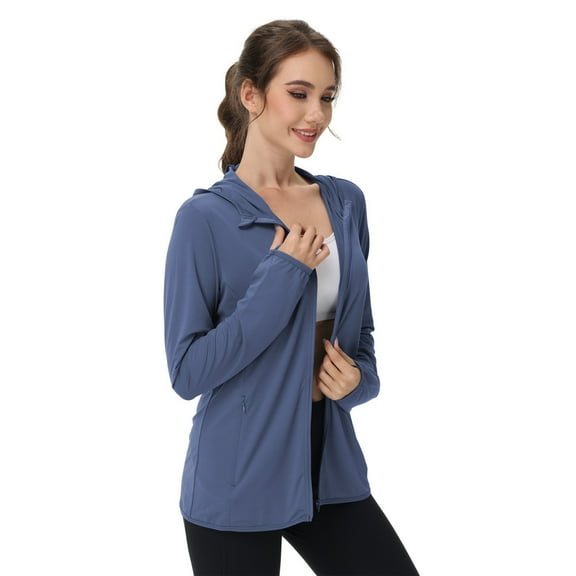 WTOBBY Women's Lightweight UPF 50 Hooded Sun Protection Jacket - Long Sleeve Cooling Ice Silk Shirt with Zipper & Pockets for Hiking and Summer Outdoor ,Blue S
