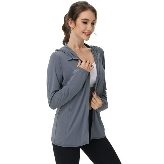 WTOBBY Women's Lightweight UPF 50  Hooded Sun Protection Jacket - Long Sleeve Cooling Ice Silk Shirt with Zipper & Pockets for Hiking and Summer Outdoor ,Gray S