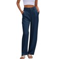 thumbnail image 1 of WTOBBY Women's Linen Casual High Waist Wide Leg Straight Cotton Button Trousers with Comfortable Fit for Fashionable Summer Outfits ,Navy 2XL, 1 of 6