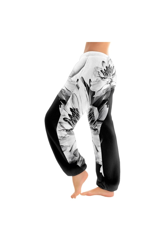 Women's Long Pants with Cuffed Hem and Retro Print, Suitable as Casual Pants or Pajama Pants for Comfortable Wear and Relaxation,Black XS