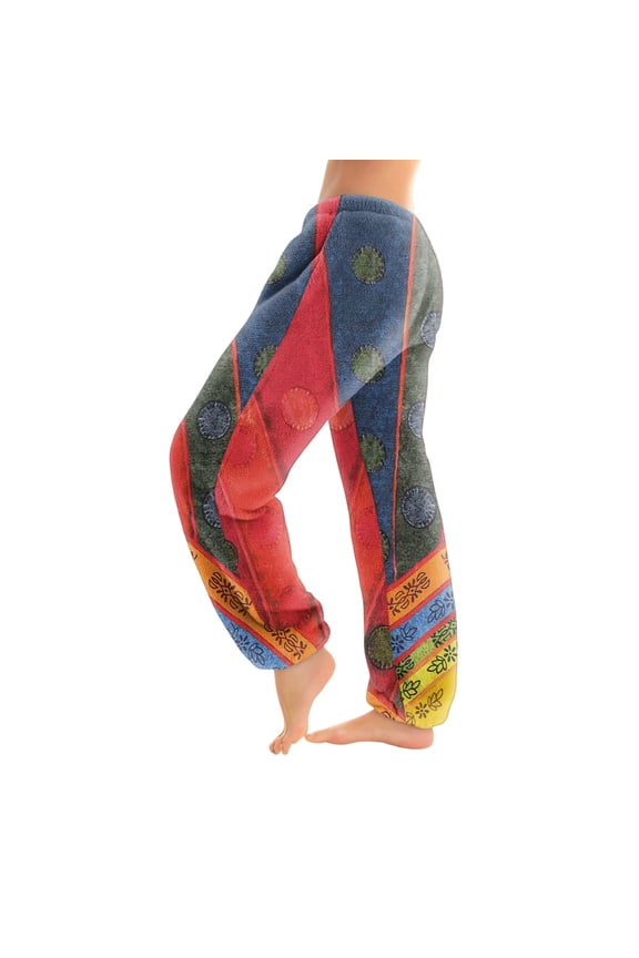 Women's Long Pants with Cuffed Hem and Retro Print, Suitable as Casual Pants or Pajama Pants for Comfortable Wear and Relaxation,Wine XS