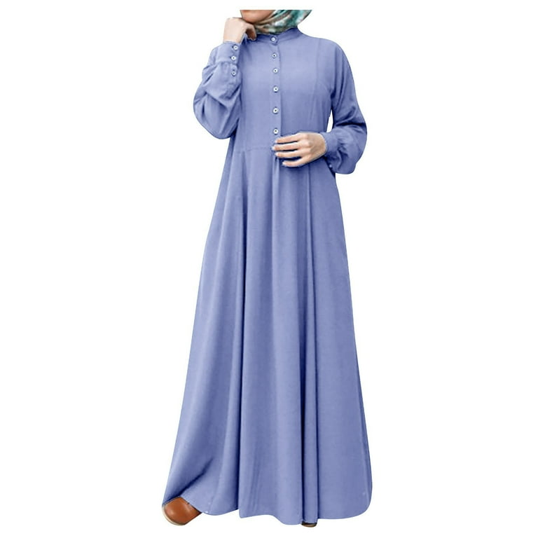 WTOBBY Women's Long Sleeve Button Down Casual Solid Color Round Neck Maxi Dress Modest Muslim-Friendly Robe Design for Relaxed Outings and Home Wear, Blue L - Walmart.com WTOBBY Women's Long Sleeve Button Down Casual Solid Color Round Neck Maxi Dress Modest Muslim-Friendly Robe Design for Relaxed Outings and Home Wear, Blue L - Walmart.com