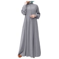 thumbnail image 1 of WTOBBY Women's Long Sleeve Button Down Casual Solid Color Round Neck Maxi Dress Modest Muslim-Friendly Robe Design for Relaxed Outings and Home Wear,Gray L, 1 of 7