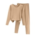 thumbnail image 1 of WTOBBY Women's Long Sleeve Solid Color Plush Fleece Sleepwear Set, Warm Cozy Winter Pajamas with Soft Pants for Cold Weather, Home Loungewear,Light Brown M, 1 of 4