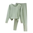 thumbnail image 1 of WTOBBY Women's Long Sleeve Solid Color Plush Fleece Sleepwear Set, Warm Cozy Winter Pajamas with Soft Pants for Cold Weather, Home Loungewear,Mint Green 2XL, 1 of 4