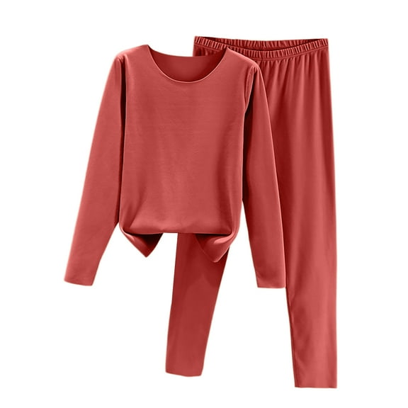 WTOBBY Women's Long Sleeve Solid Color Plush Fleece Sleepwear Set, Warm Cozy Winter Pajamas with Soft Pants for Cold Weather, Home Loungewear,Vermilion M