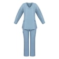 thumbnail image 1 of WTOBBY Women's Long Sleeve V-Neck Scrubs Top with Chest Pocket & Elastic Waist Pants, 2-Piece Work Uniform Set,Medical Nursing Uniform for Women, Healthcare Worker Outfit,Light Blue S, 1 of 8