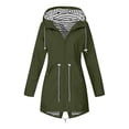 thumbnail image 1 of WTOBBY Women's Longline Outdoor Sun Raincoat - Waterproof Windproof Hooded Jacket with Striped Design for All Seasons and Weather Conditions ,Army Green L, 1 of 3