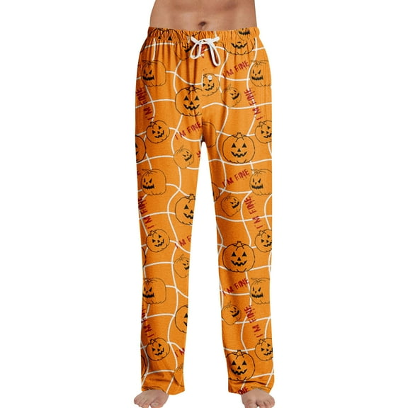 WTOBBY Women's Loose Casual Halloween Print Sleep Pants with Drawstring Elastic Waist for Home Nightwear Fashion Straight Yoga Lounge Pants,Camel M