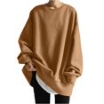 thumbnail image 1 of WTOBBY Women's Loose Casual Pullover Solid Color Sweatshirt, Comfortable Versatile Fit for Everyday Fashion and Fall Winter Streetwear Activities,Brown M, 1 of 5