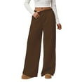 thumbnail image 1 of WTOBBY Women's Loose Comfortable Casual Plush Wide Leg Pants, High Waisted Solid Color Fleece-Lined Winter Trousers with Elastic Waistband,Coffee M, 1 of 4