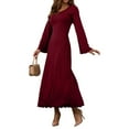 thumbnail image 1 of WTOBBY Women's Loose Comfortable Fashionable And Casual U-Neck Rolled Back With Rope Long Sleeved Dress - Relaxed and Stylish Dress with Back Rope Detail,Wine S, 1 of 5