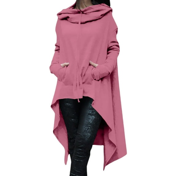 WTOBBY Women's Loose Comfortable High Neck Long Sleeve Solid Color Long Hoodie Top, Casual Oversized Pullover Sweatshirt for Everyday,Pink 2XL